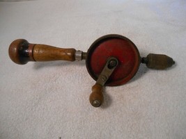 Vintage Stanley No.1220 Hand Drill w Storage in Wood Handle, 3 Chisel/Gouge Bits - $19.59