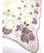Vtg Handkerchief Hankie Scallop Edge White Purple Floral RN 14193 Cotton... - $13.99