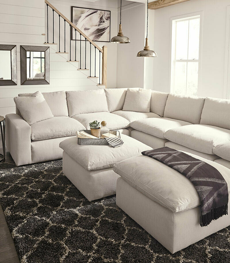 Modular Sectional Living Room Off-White Fabric 8pcs Sofa ...