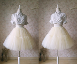 Ivory White 6 layer Tulle A Line Circle Skirt Women Puffy Midi Tulle Skirt Plus image 1