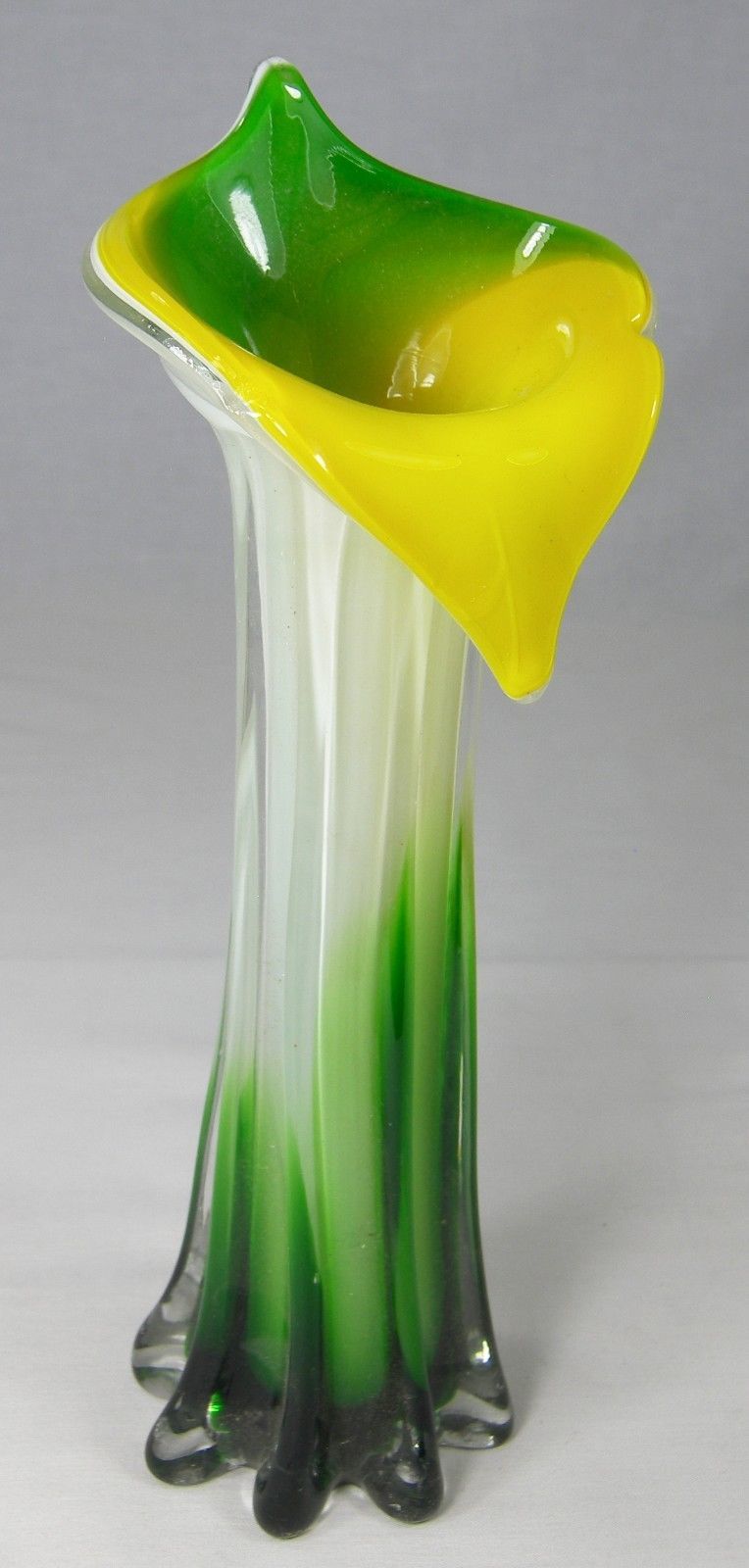 Tall Hand Blown ART GLASS VASE Calla Lilly White Green Yellow 12 Tall