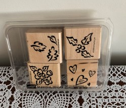 Vintage 1998 Brand New Stampin Up Seasonal Images Set Leaves Hearts Flowers 4 Pc - $11.49