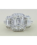 3.20Ct Emerald Cut Three Diamond Engagement Ring Solid 14k White Gold in... - $265.81