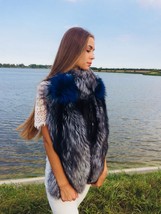 Natural Silver Fox Fur Long Arms Sleeves / Stole with Scarf Saga Furs Big Cuffs image 6