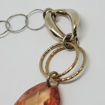 925 STERLING SILVER BRACELET BIG ORANGE FACETED OVAL, YELLOW WORKED CIRCLES image 3