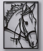 Horse Head Wall Plaque Metal Black Laser Cut 29" High Farmhouse Country 3D