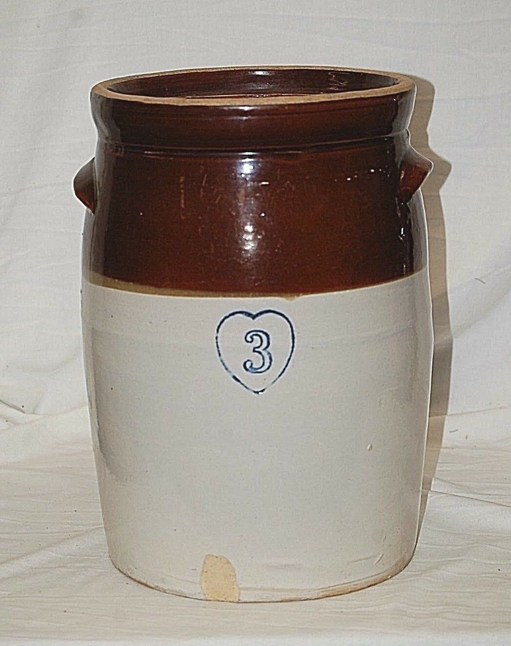 Old Antique Stoneware Cobalt Blue Heart 3 Butter Churn Crock Primitive