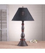 Black with Red Primitive TABLE LAMP &amp; Punched Tin Shade - Handmade Light... - $263.95