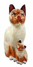Balinese Wood Handicrafts Adorable Orange Feline Cat &amp; Kitten Family Fig... - $41.99