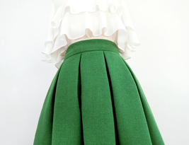 Women Green Midi Pleated Skirt A-line Winter Woolen Blend Midi Party Skirt Plus image 5