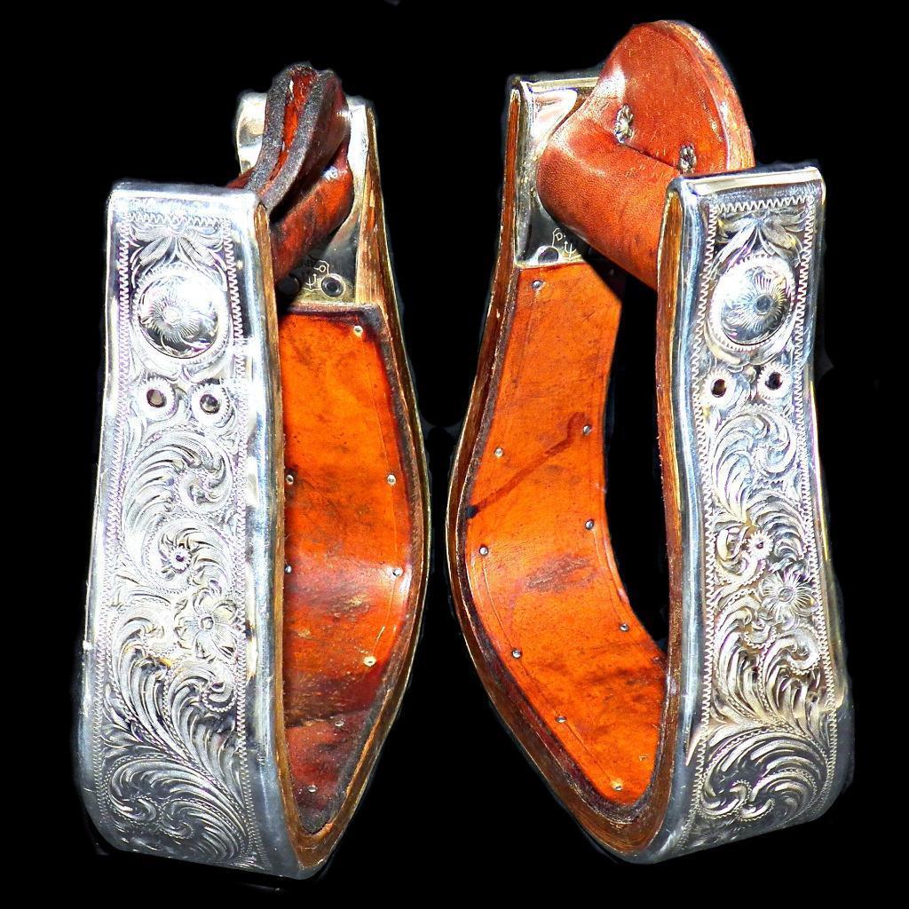 Vintage Marked Engraved Diablo Sterling Silver Western Saddle Stirrups