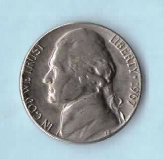 1967 P Jefferson Nickel - Circulated - Light Wear - About XF - $2.25