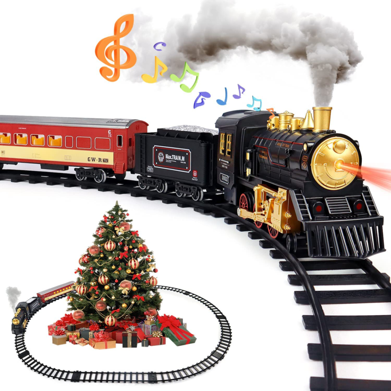 Train Set For Boy Girl With Lights Steam Locomotive Realistic Sounds & Headlight