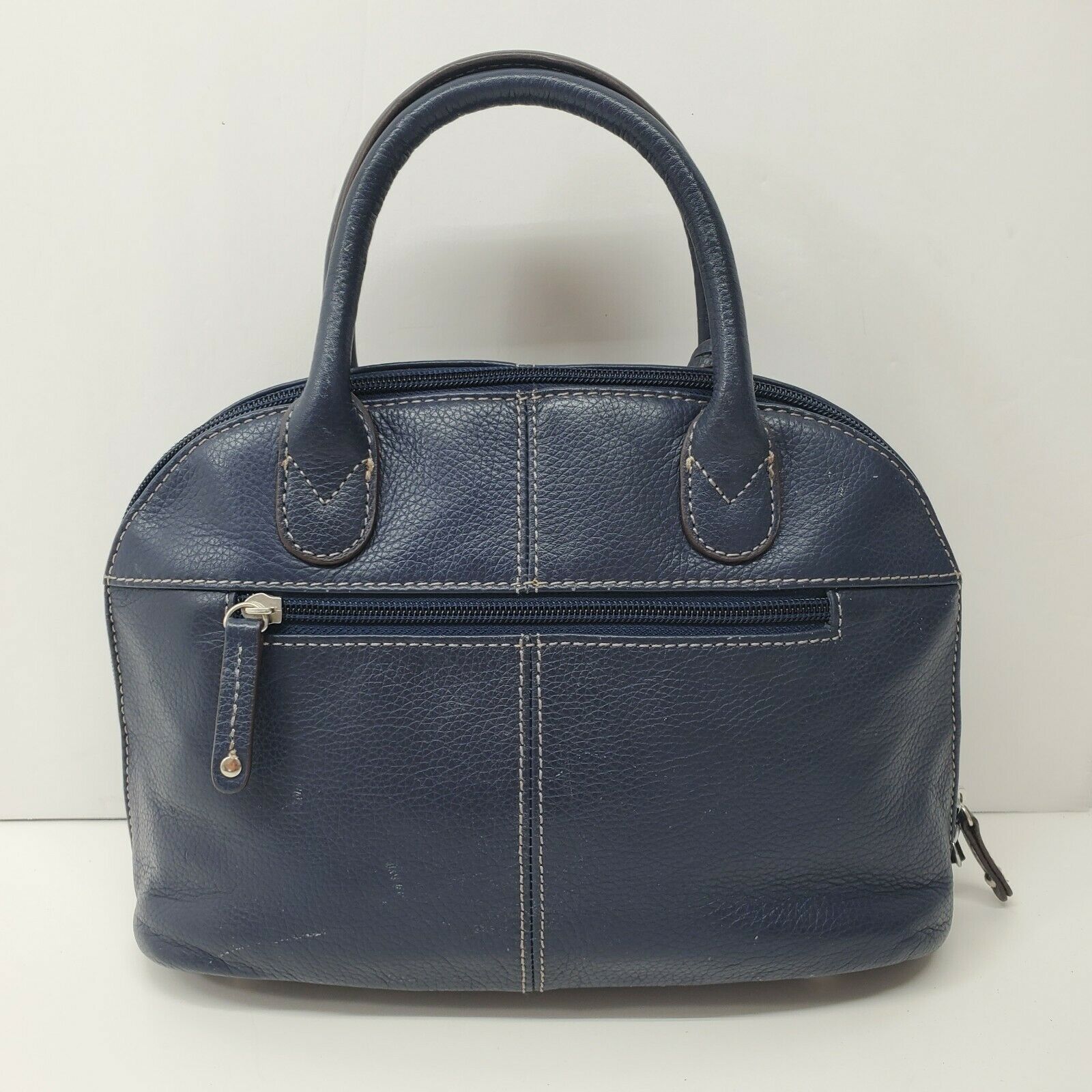 Tignanello Domed Blue Pebbled Leather Satchel Purse Handbag Women S