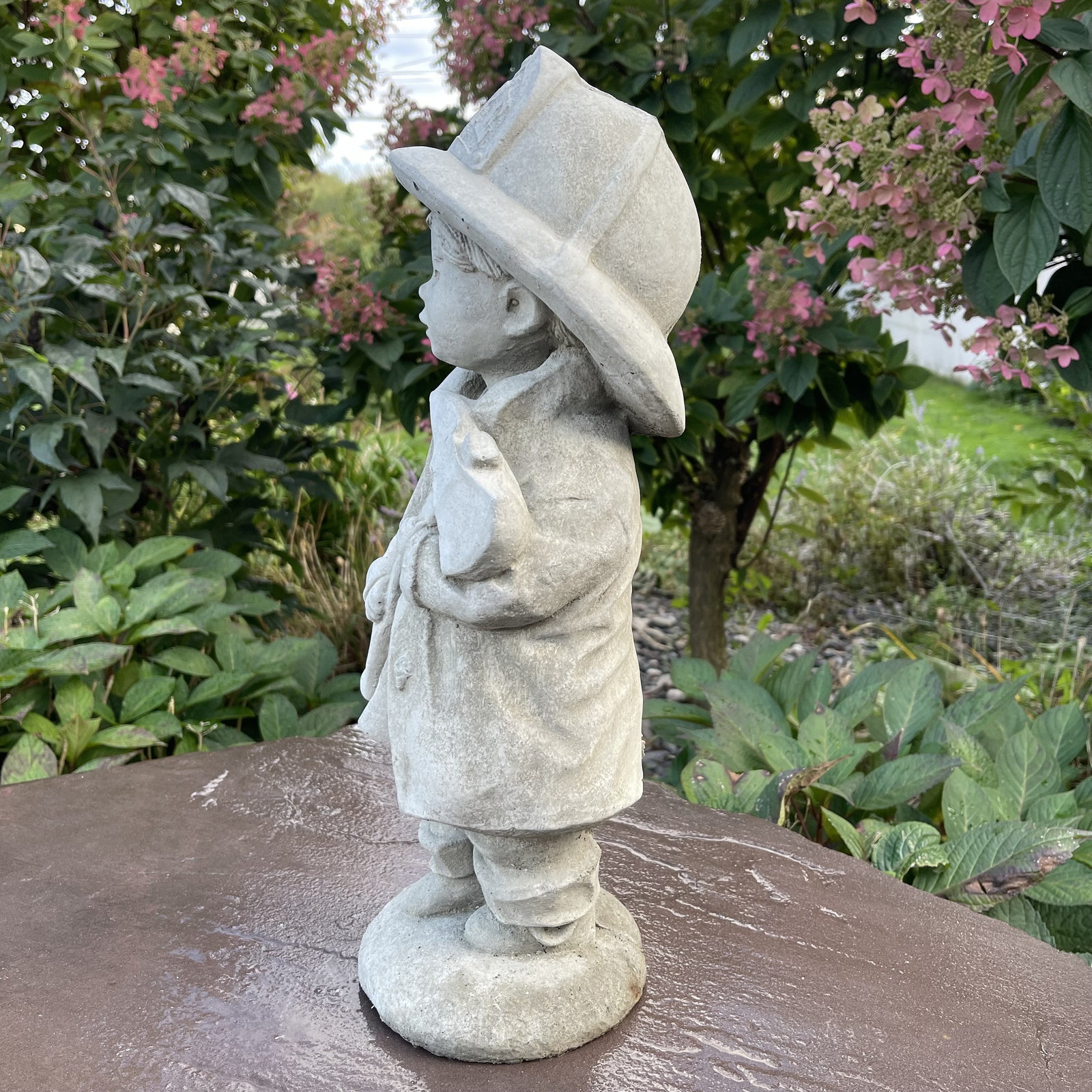 Concrete Fireman Garden Statue Outdoor 18" Yard Firefighter Cement Lawn
