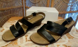 Naturalizer, black leather, strap sandals, 2 1/2" Wedge heels, comfortable, EC  - $28.49