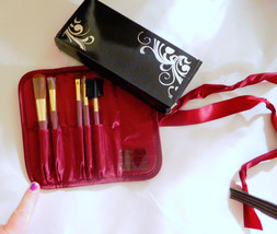 Avon Holiday Makeup Set of 5 Brushes in Burgundy Velvetine Case - New in Box! - $13.20