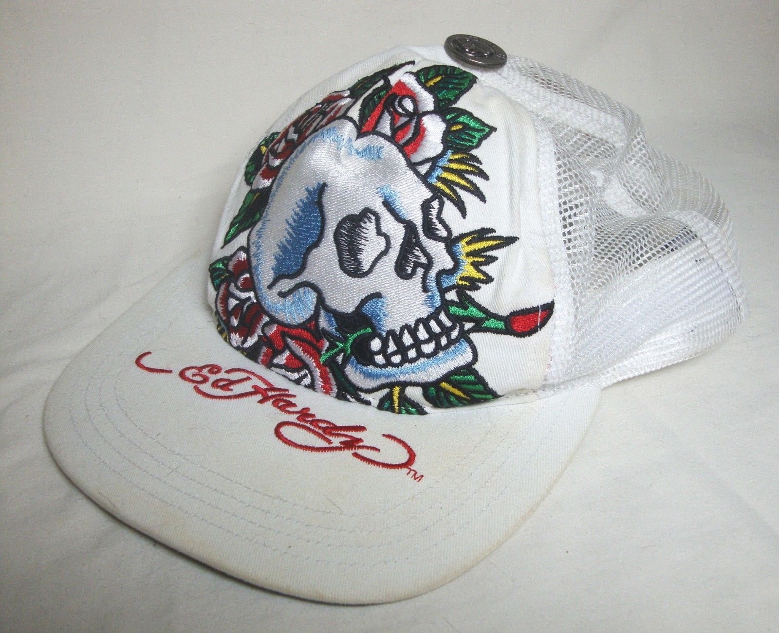Ed Hardy Baseball Hat Trucker Cap Skull Roses Snapback Embroidered ...