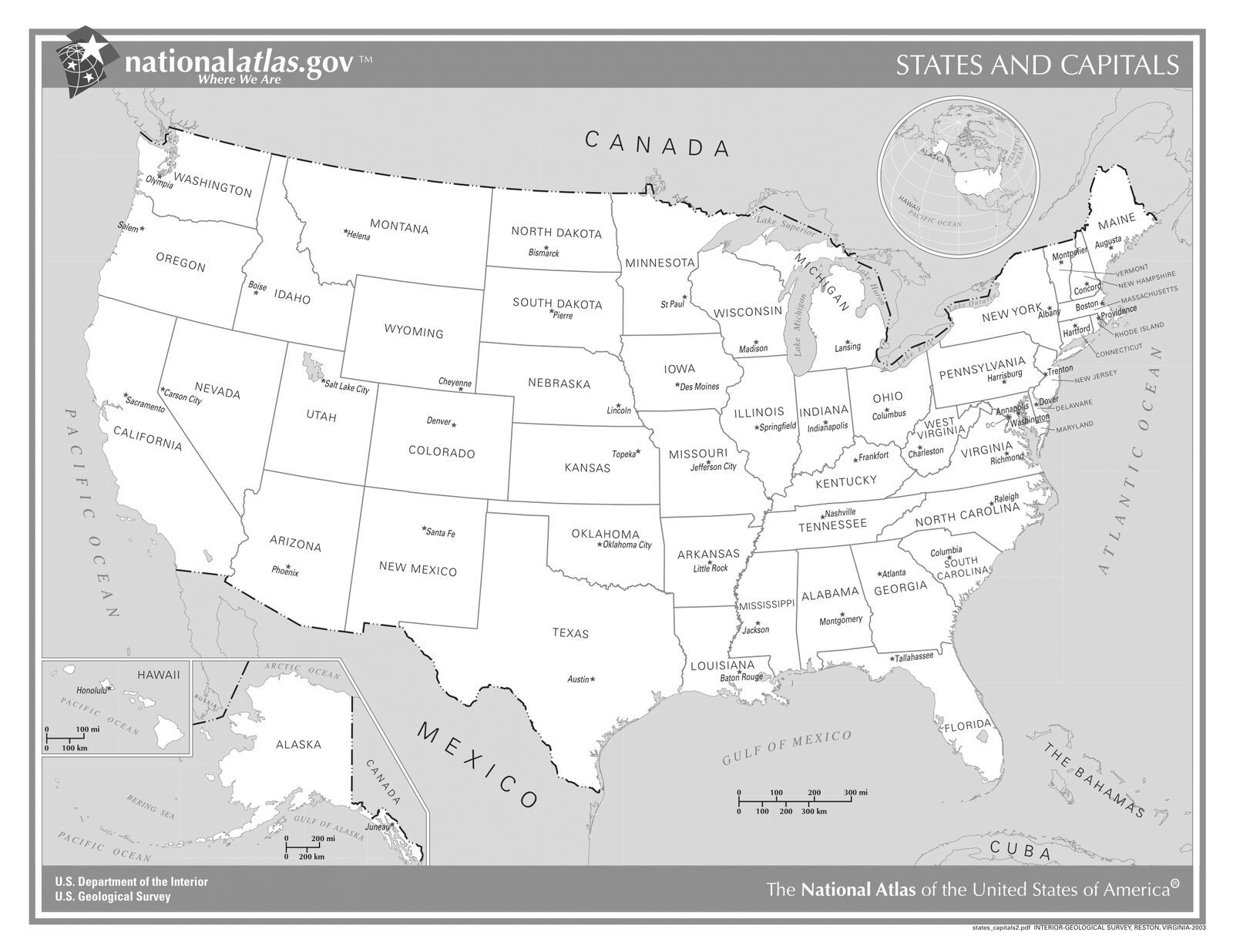 USA States and Capitals Black - S L1600