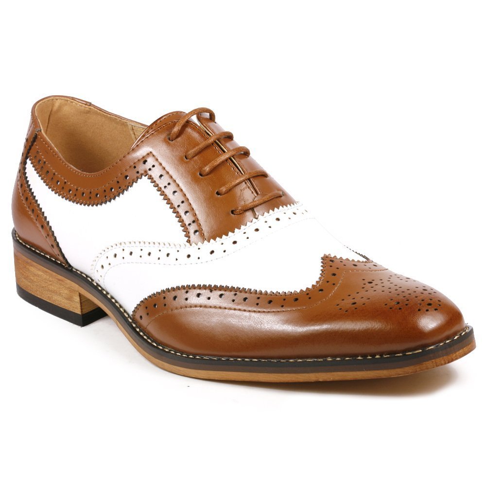 Oxford Two Tone Brown White Brogue Toe Wingtip Formal Dress Leather Laceup Shoes