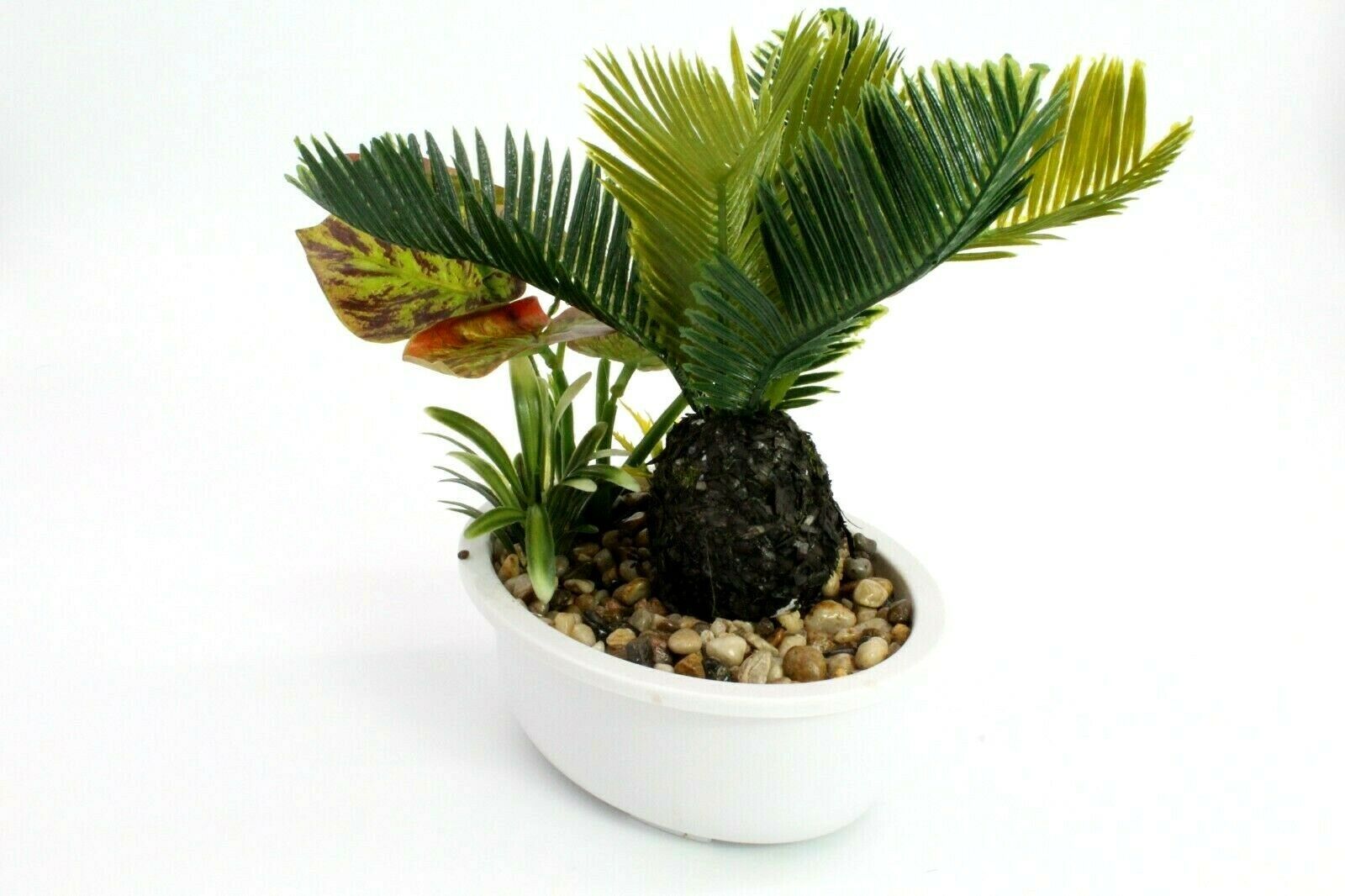 Palm Tree Plant Artificial Tropical Home Decor Fake Leaves With Pebbles