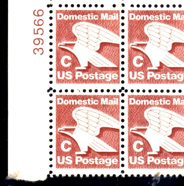 U S Stamps USA Domestic Mail "C" U S Postage Plate Block of 4