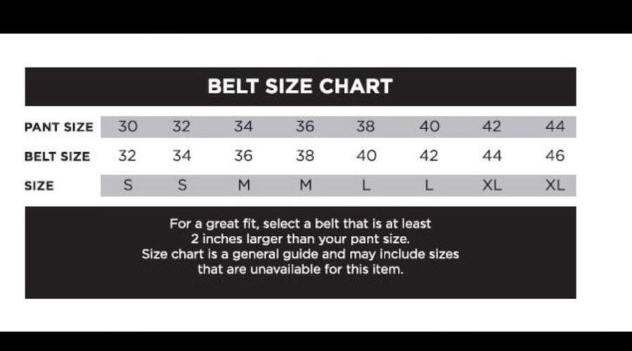 mk belt size chart