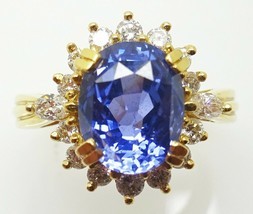 18k Gold 4.34cts Genuine Natural Ceylon Sapphire and Diamond Ring (#J3398) - $5,450.00