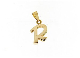 18K YELLOW GOLD LUSTER PENDANT WITH INITIAL R LETTER R MADE IN ITALY 0.71 INCHES image 1
