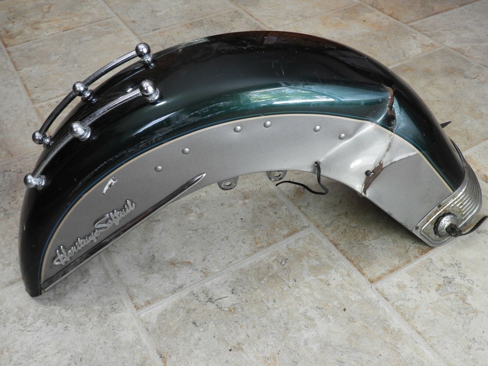 HarleyDavidson Heritage Softail rear Fender w/ dents Wrecked Chrome