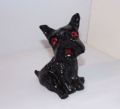 Scottish Terrier Black Vtg Coal Figure Red Shiny Faceted Eyes 3.25&quot; Tall - $16.78