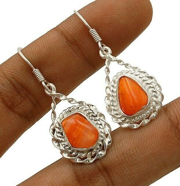 Natural Carnelian 925 Solid Sterling Silver Earrings Jewelry Cd12 6 Genuine Gemstone 4305