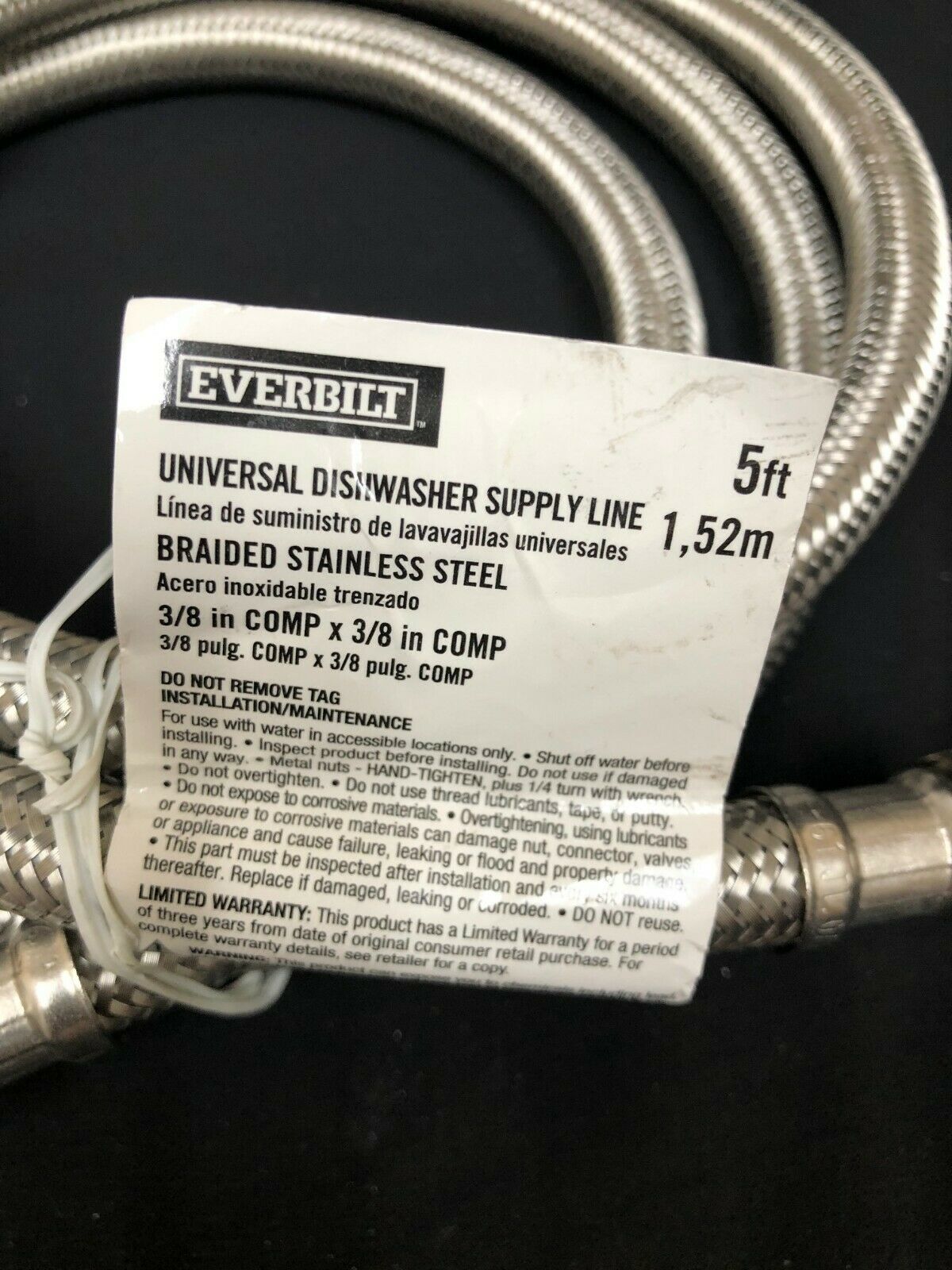 Everbilt 3/8 x 3/8 x 60 in. Stainless Steel Universal Dishwasher Supply