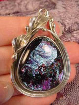 (#D-425) Dichroic Fused Glass Silver Pendant Green Blue Pink Red - $88.81