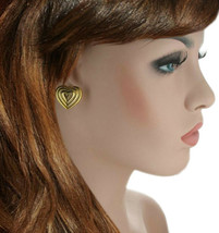 Heart Button Gold Tone Clip On Earrings 7/8" - $13.76