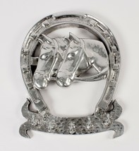 Horse Heads Horseshoe Key Rack Rhodium Plated Shiney Silver - $10.84