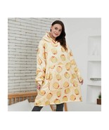 Food Print Oversized Cozy Blanket Hoodie, Unisex Fleece Pullover Hoodie - $64.99
