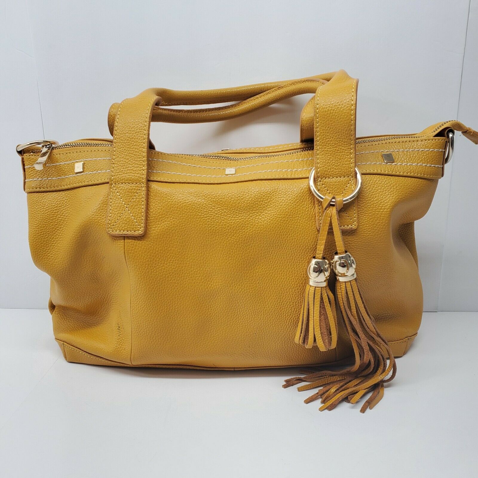 Cuore & Pelle Amelia Yellow Leather Bag Satchel Handbag Purse Tassel