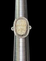 Vtg 1940s Egyptian Scarab Carved Fetish Stone Ring Sz 8.5 Sterling Silver 5g image 2