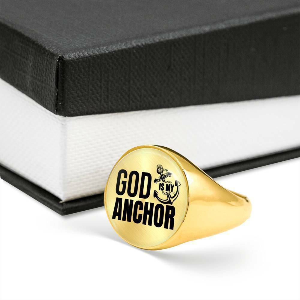 God Is My Anchor Bible Verse 18k Gold Stainless Steel Circle Ring Rings