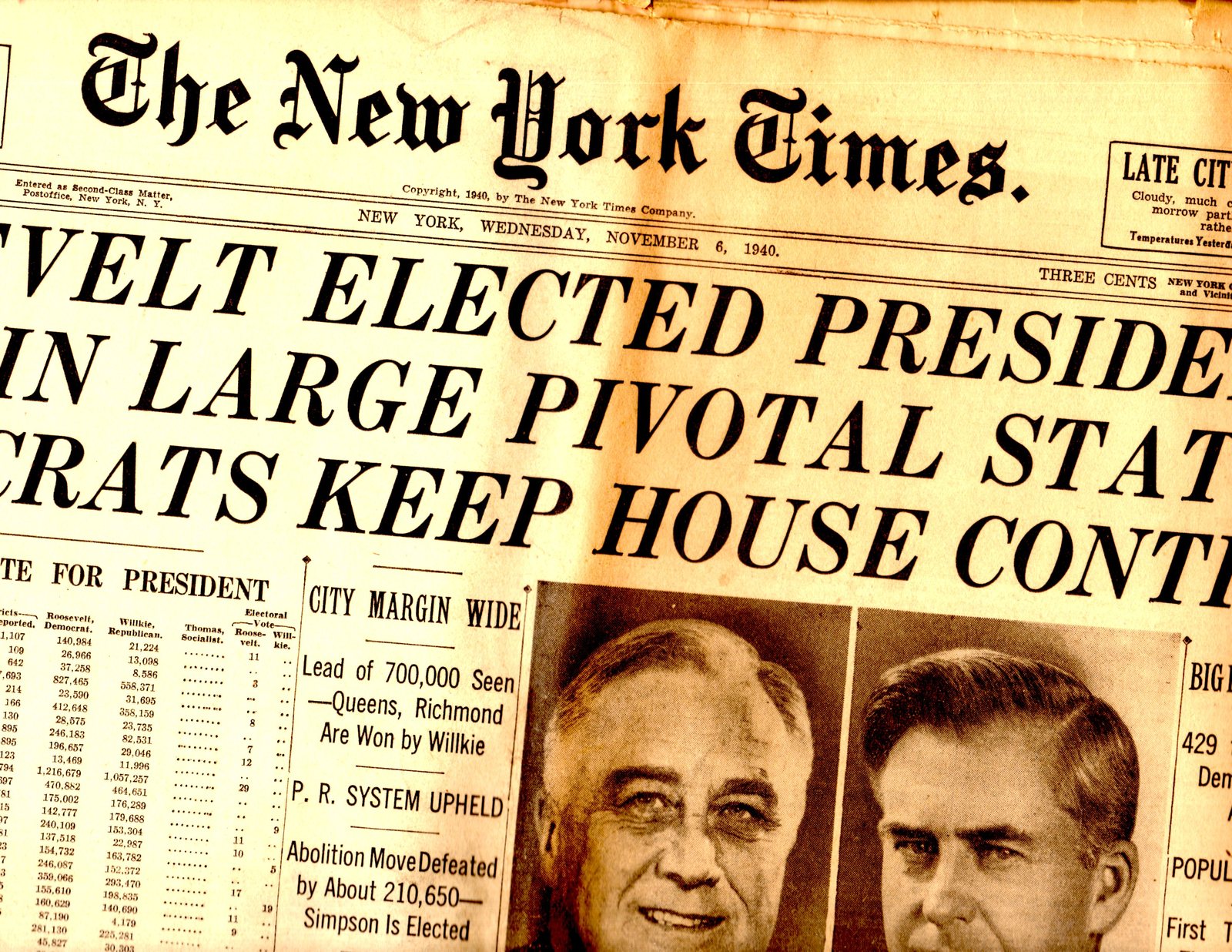 The New York Times, Newspaper, Wednesday, November 6, 1940 (Section One) 194069