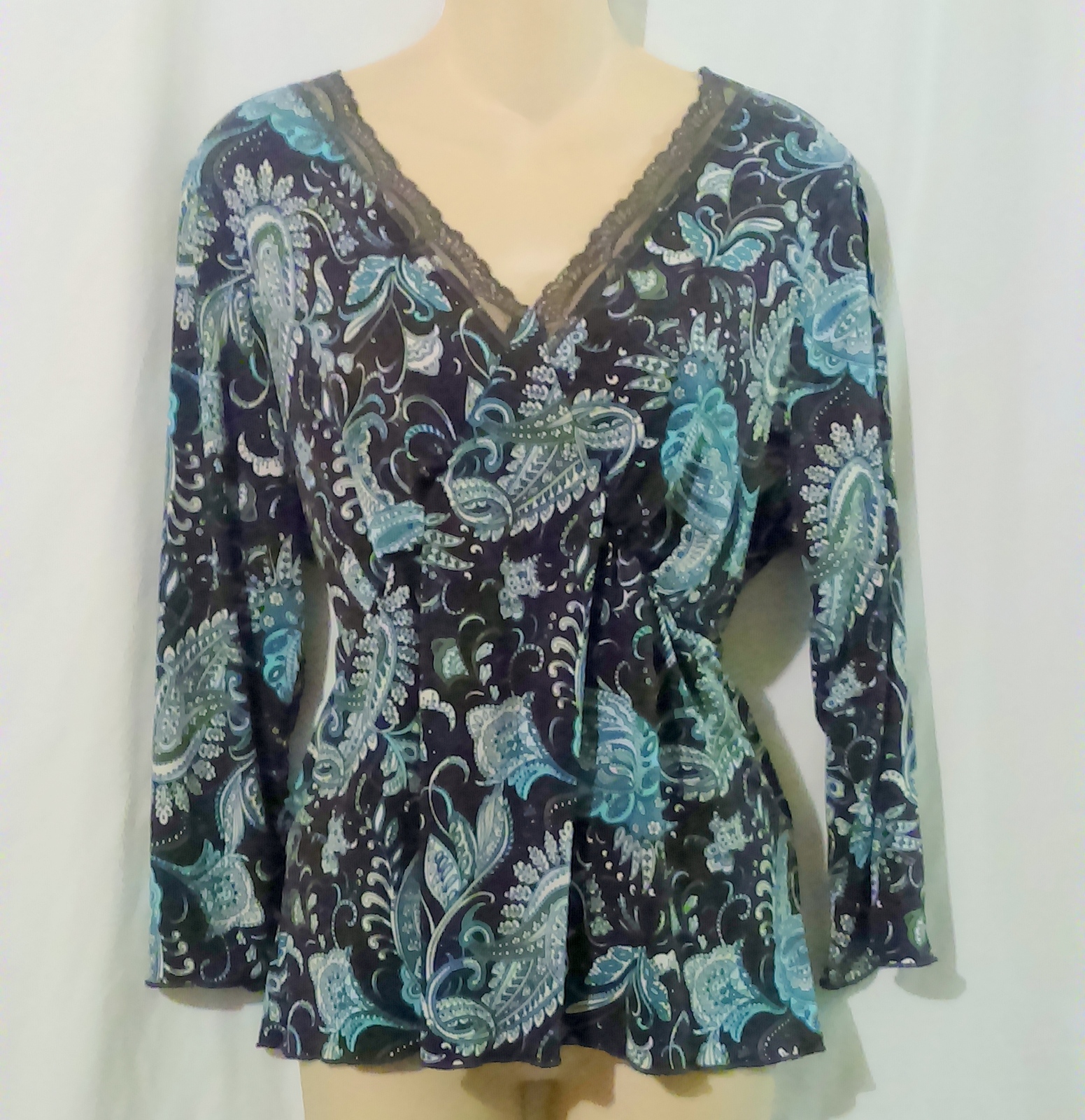 Dressbarn Brown Paisley Print Knit Top 3/4 Sleeves Size 1X - Tops & Blouses