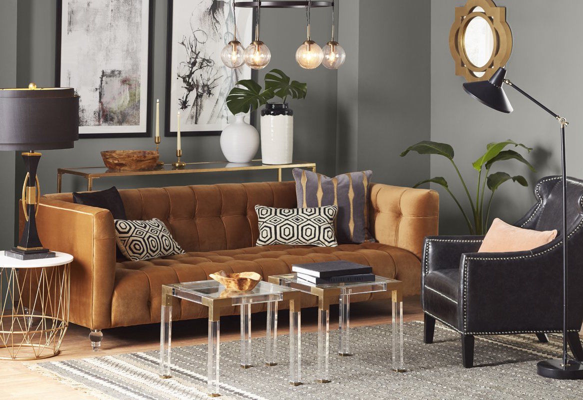 NEW Anthropologie Replica Modern Chesterfield Mid Century Brown Velvet