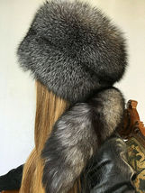 Blue Frost Fox Fur Hat Full Pillbox Hat Natural Colors Saga Furs Detachable Tail image 3
