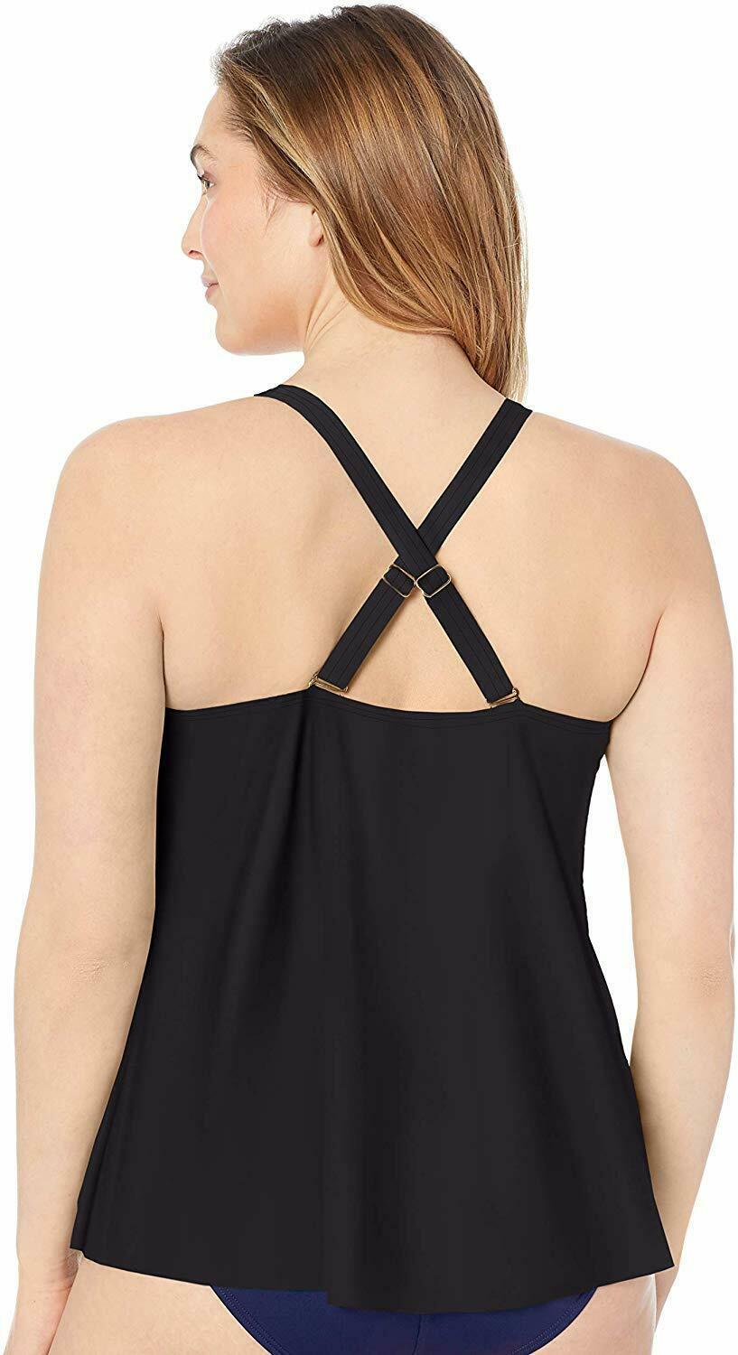 Sunsets Curve BLACK Plus Size Harper Fly Away Tankini Top Swimsuit, US