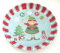 Happy Elf Metal Christmas Cookie Tray Dish 9.75&quot; Diameter Snacks Gifts - $9.79