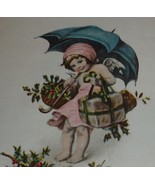 BARGAIN BIN Angel in Pink With Blue Umbrella & Gifts Antique Christmas Postcard  - $4.50