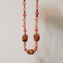 Vintage Glass Bead Necklace, Chunky Pink Gold Brown Beads image 2