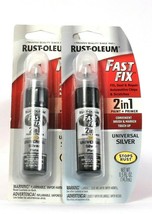 2 Rust-Oleaum 0.5 Oz Fast Fix 2 In 1 Paint & Primer Universal Silver Fill Seal