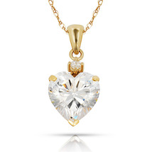 3.07Ct White Sapphire & Heart Sapphire Charm Pendant14K Yellow Gold w/Chain - $39.59